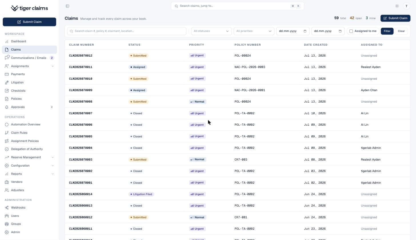 Claims Management: the claims list